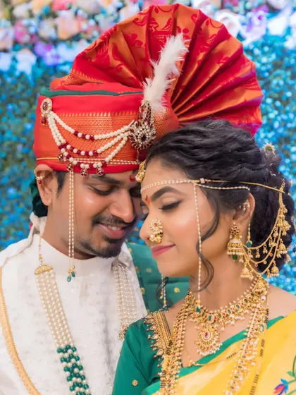 An intimate close-up of the bride and groom, their faces close together, capturing the deep love between them.