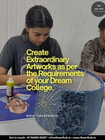 I guide students to create extraordinary artworks that meet the specific requirements of their dream college. Here, a student works on an intricate, upcycled lampshade.