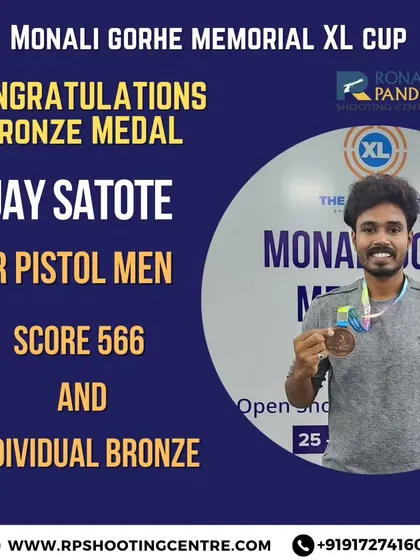 Congratulations to Vijay Satote for winning an individual Bronze Medal in the Air Pistol Men event at the Monali Gorhe Memorial XL Cup.