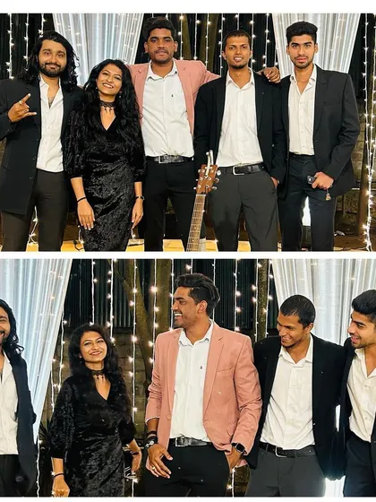 Posing with my talented bandmates from Manik The Band after a fantastic show. When you book us, you get a full team of professional musicians ready to make your event unforgettable.