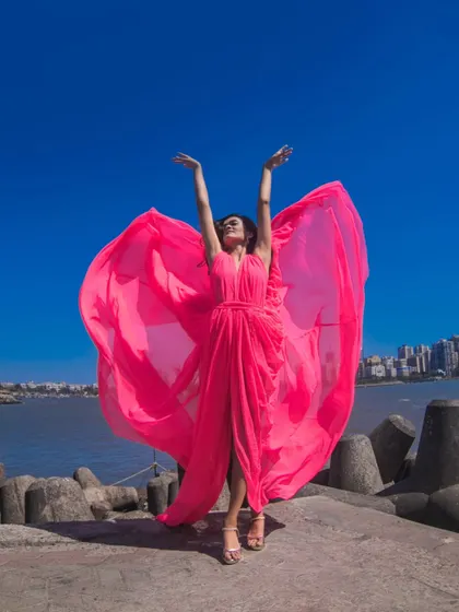 Creating a heart shape with the gown against the Mumbai skyline. Dance and design are both forms of creative expression for me.