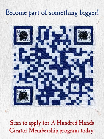 Become part of something bigger. Scan this QR code, created with an intricate woven design, to apply for our Creator Membership program today.