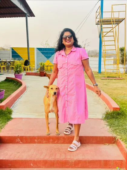 Taking a stroll with a sweet Indie dog at a pet-friendly location. I love being part of the wider Bangalore pet community.