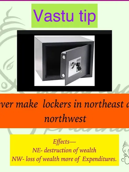 This tip explains why you should never place your money locker in the North-East or North-West. A locker in the North-East leads to the destruction of wealth, while one in the North-West leads to excessive expenditures.