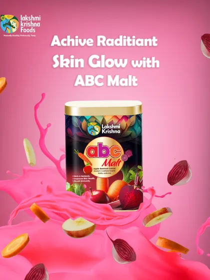 Achieve a radiant skin glow with our ABC Malt. This graphic highlights how the natural ingredients work from within to nourish your skin, giving you a healthy and vibrant look.