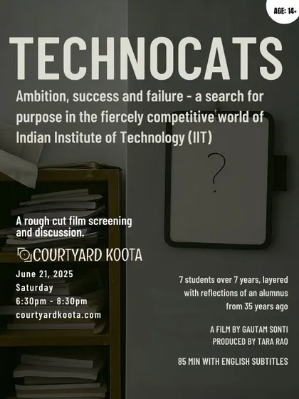 An alternative poster for the "Technocats" film screening, emphasizing its themes of ambition and the search for purpose.