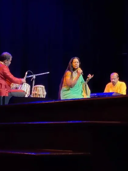 Performing a selection of Bhavageethe at a concert. The simplicity and emotional depth of this genre allow for a direct connection with the audience, making every performance a shared experience.