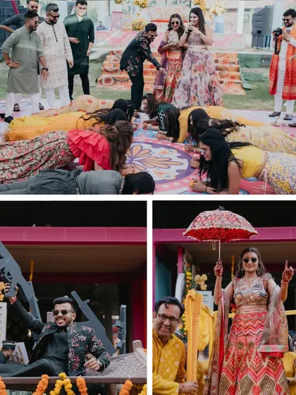 Fun, games, and grand entrances at a Haldi ceremony. We organize everything from playful group activities to ensuring the bride and groom make a memorable entry.