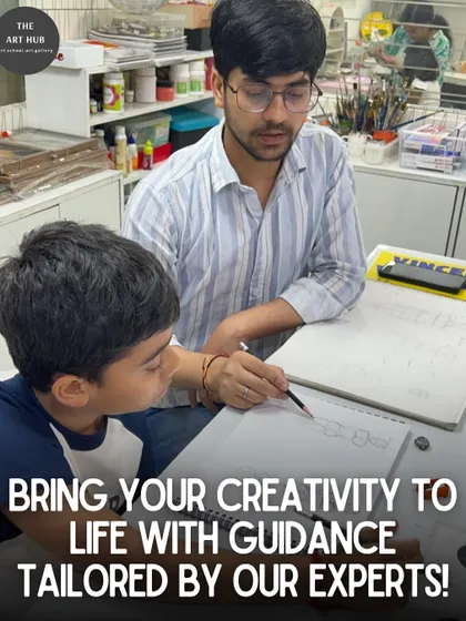 An instructor provides one-on-one guidance to a young student on his sketching fundamentals, ensuring he gets the expert attention needed to grow.