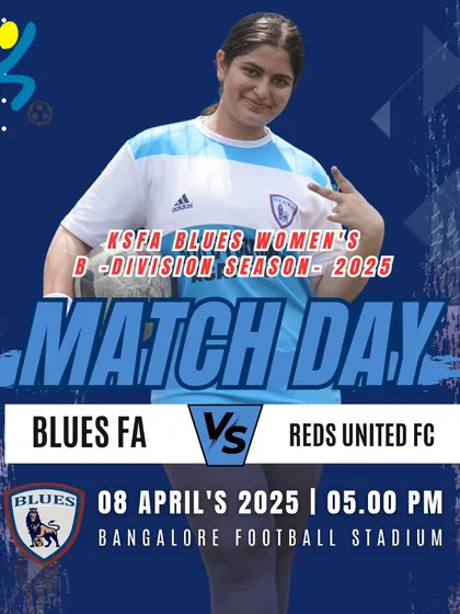 A match day poster for our Blues Women's B-Division team. Featuring one of our players, this graphic helps build team identity and rally support for the game.