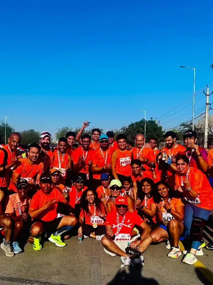 The sea of orange. The GRR tribe takes over the finish area at the Honda Manesar Half Marathon.
