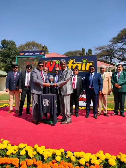 The Vidhana Soudha Cup is presented to the winning connections of Royal Mysore.