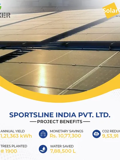 Sportsline India Pvt. Ltd. is now powered by a 95 kWp solar system on their rooftop. This project is engineered to generate clean energy for the next 25 years, saving them over ₹10.7 lakhs annually.