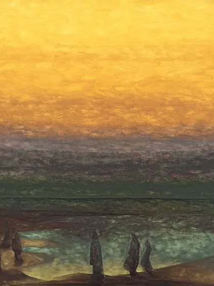 'In the Worlds After Light', a serigraph by Jehangir Sabavala, showcasing his mastery of color and atmospheric landscapes.
