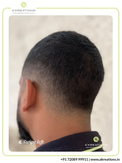 A perfect example of a skin fade. Our stylists are meticulous in blending the hair for a seamless transition that looks sharp from every angle.