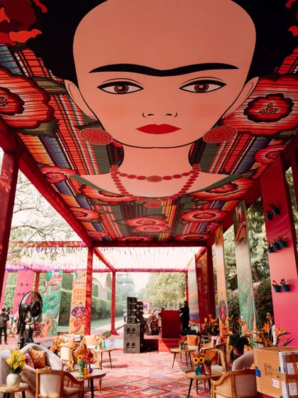 Art and celebration merge in this vibrant Frida Kahlo inspired Mehendi. The ceiling becomes a canvas, enveloping guests in bold colors and the iconic artist's gaze, crafting an immersive experience that is as passionate and unforgettable as Frida's own story.