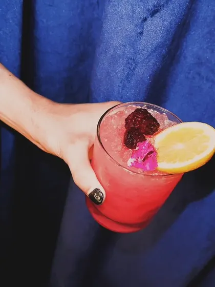 A close-up of my berry-forward cocktail, a perfect balance of sweet and tart. It's a real crowd-pleaser.