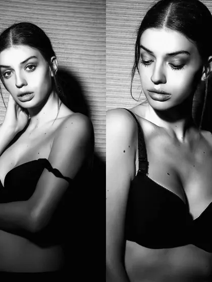 I create bold and artistic portraits for models looking to build a high-fashion or lingerie portfolio. This black and white diptych uses dramatic lighting to create a moody and evocative boudoir-style shot.