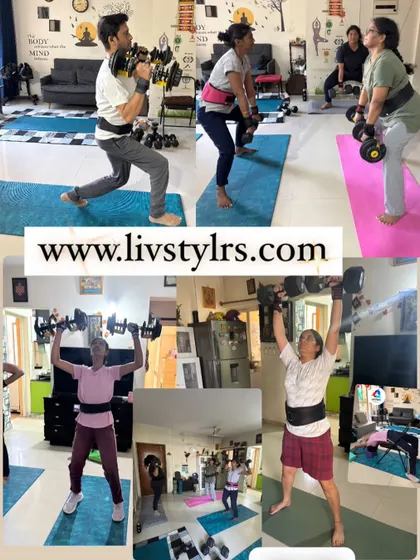 A collage showcasing the strength and dedication of my clients during various dumbbell exercises.