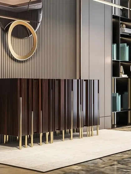 The "Glory" sideboard shown in a luxurious interior setting, demonstrating its ability to serve as a powerful statement piece.