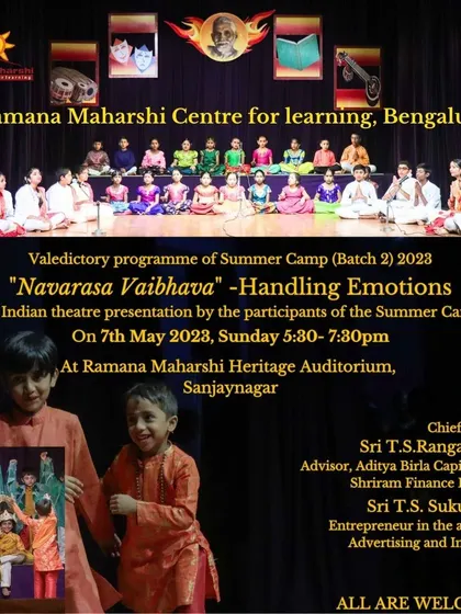 The announcement for our "Navarasa Vaibhava" performance, the valedictory program for our 2023 summer camp. The theme focused on handling emotions through Indian theatre.