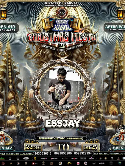 My artist flyer for the Cosmic Kasol Christmas Fiesta. Organizing and playing at these mountain festivals is a core part of what Looze Kontrol does.