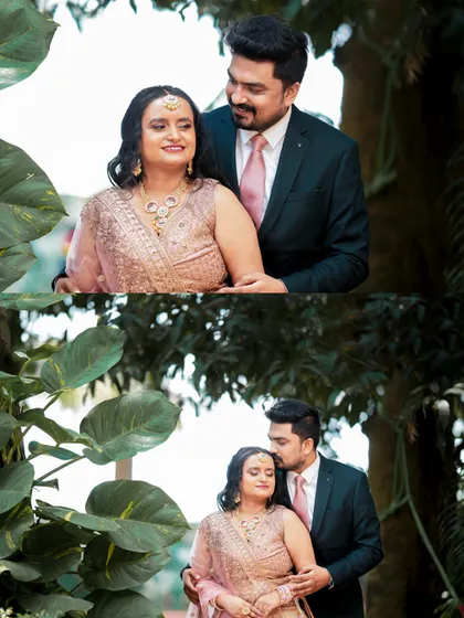A collage showing two tender moments from the same outdoor reception shoot.