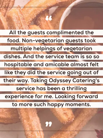 This detailed testimonial is a testament to our commitment. The client notes that even non-vegetarian guests enjoyed our vegetarian dishes and praises the hospitable service of our team.