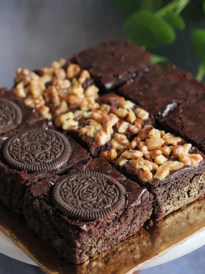 A variety of brownies from our masterclass, showing the different textures and toppings you'll master.