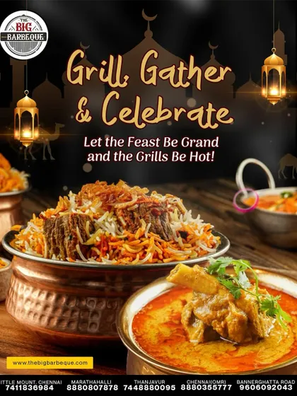 For Eid, we focus on grand flavors and hot grills. This image showcases our rich mutton biryani and a hearty korma, capturing the essence of a traditional festive meal that's perfect for gathering and celebrating.