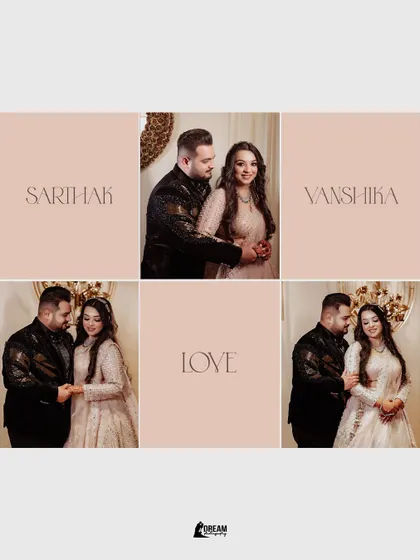 A lovely pink-themed collage of Sarthak and Vanshika from their Roka ceremony.