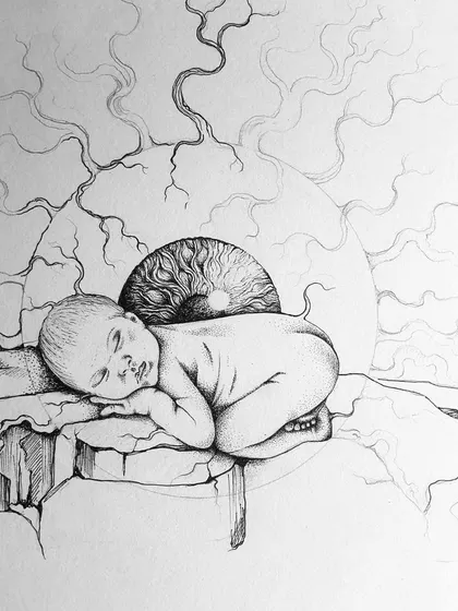 A progress shot of the "Natural State" piece.