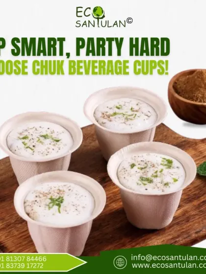 These beverage cups are perfect for serving everything from hot tea to cold drinks. Made from sugarcane bagasse, they are a stylish and sustainable choice for event planners, caterers, and anyone hosting a party.