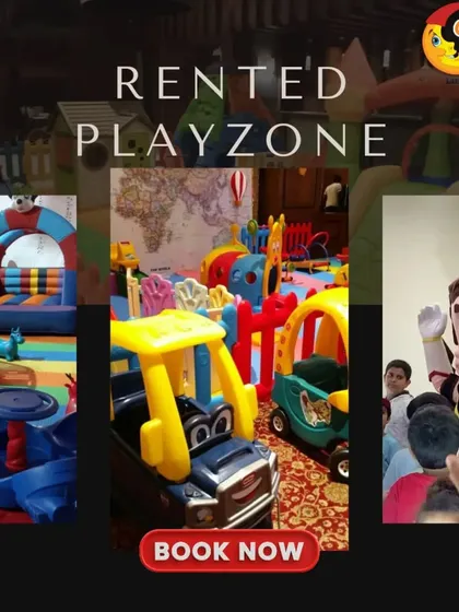 Let's make some noise with our rented playzone. This collage, featuring a Chhota Bheem mascot, is perfect for a high-energy birthday party or event that kids will be talking about for weeks.