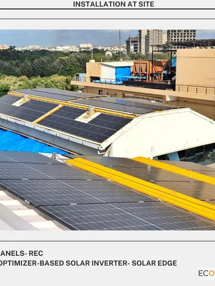 Another angle of our installation at a tech company, highlighting the clean and organized layout of the solar array on the rooftop. We prioritize walkway design and safety features to ensure easy maintenance and long-term performance.