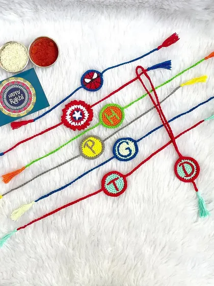 Eco-friendly, personalized Rakhis are a beautiful way to celebrate the bond between siblings. I can make them with initials, or with favorite characters like Spider-Man and unicorns.