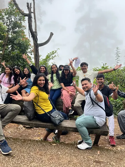 High spirits and happy waves from our group during a break on the trail.