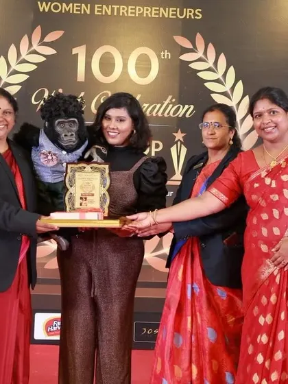 Receiving an award at a Women Entrepreneurs event in Salem. It's inspiring to be in a room full of powerful businesswomen and share our joy with them.