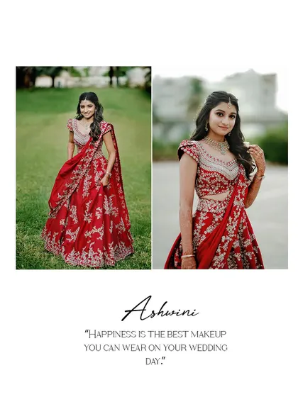 Happiness is the best makeup a bride can wear. Ashwini looks effortlessly beautiful in her full reception attire, ready to celebrate her day.