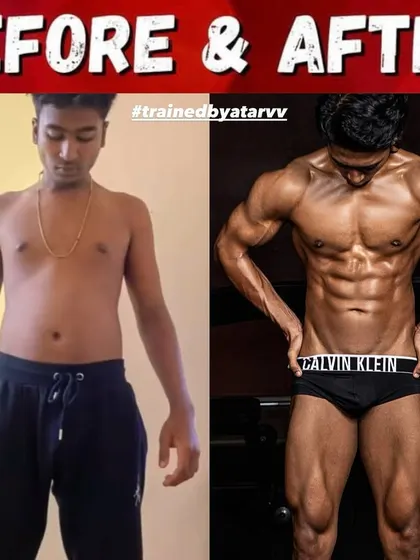 From skinny to champion. This transformation focused on building a solid muscle base first, then cutting down to reveal a competitive men's physique.