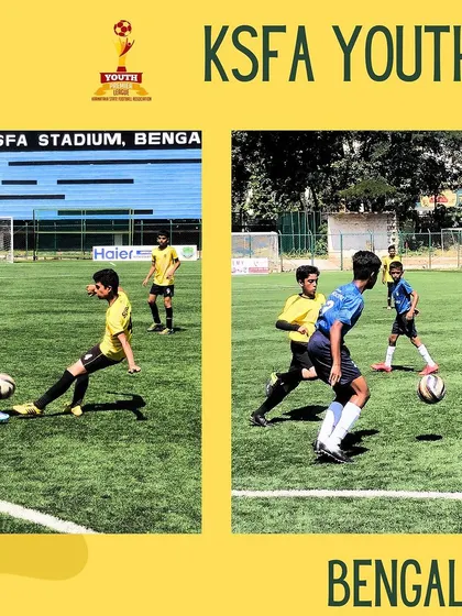Glimpses from our U-13 YPL match against Mysore Vijaynagar FC at the KSFA stadium, showing our players competing with skill and determination on a professional pitch.