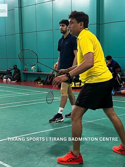 An amateur player in action during a tournament at our Goyla Vihar centre. We organize events that bring the recreational badminton community together for some friendly competition.
