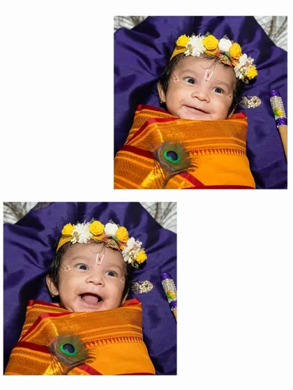 The toothless smiles and expressive faces of a newborn are just priceless. This collage shows the wonderful range of expressions baby Krishiv gave me during our chat. These candid moments are what make each baby photography session unique and memorable.
