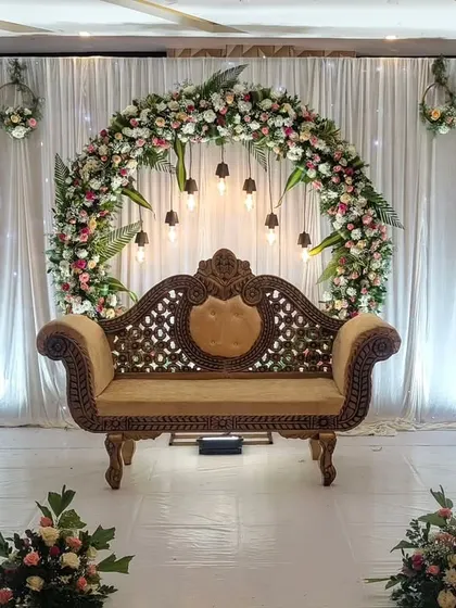 Another angle of the engagement stage with hanging lights.