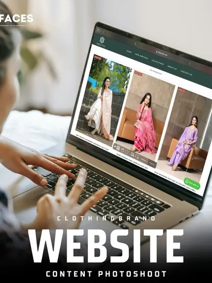 A person browsing a clothing brand's website, which features our content photoshoot. We create a full suite of visual assets for websites, including banners, category images, and product shots.