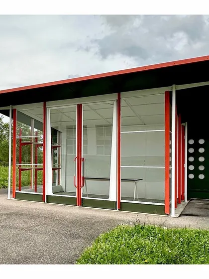 A prefabricated petrol station by the great designer and engineer Jean Prouvé. His work is a masterclass in structural logic, material honesty, and industrial elegance.