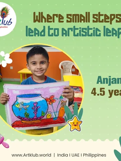 Anjana, 4.5 years old, created this delightful fishbowl scene, a small step that represents a huge artistic leap.