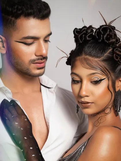 A yin-yang inspired look, balancing the contrast of black and white. This editorial style showcases my ability to create conceptual and harmonious makeup for both men and women.