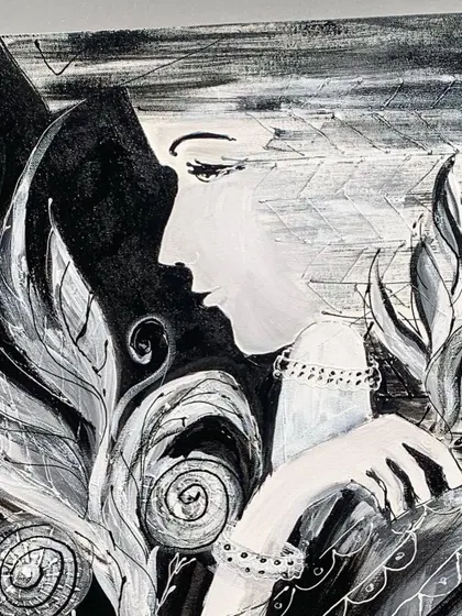 A black and white painting created for an event with the Speaking Art Foundation. The piece explores the world of the visually impaired, using strong contrast and texture to convey emotion.