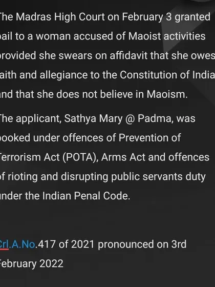 My expertise extends to securing bail under special laws like the Prevention of Terrorism Act (POTA). This Madras High Court order demonstrates that even in sensitive cases, bail can be obtained by meeting specific conditions laid down by the court, showcasing the importance of a tailored legal strategy.